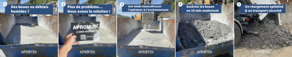 Déshydratation des boues avec le super-asséchant APROMUD®